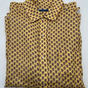 J McLaughlin Shirt Mens Linen XL Button Up Yellow Blue Orange Paisley‎ L/S